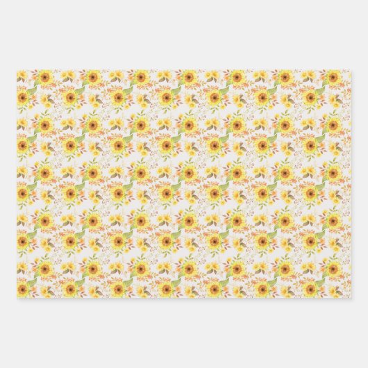 水彩秋秋ひまわり花柄 ラッピングペーパーシート (正面2)