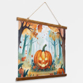 水彩秋秋カボチャ離れンスフォレスト 吊り下げ型タペストリー (傾斜あり)