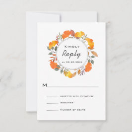 水彩秋秋リース結婚式RSVPカード 出欠カード