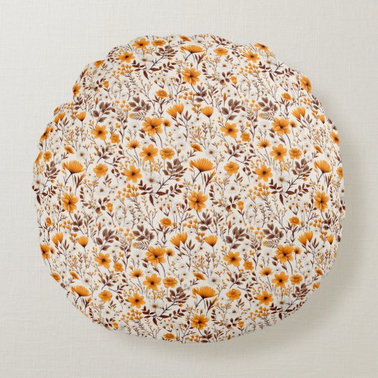 水彩秋秋花離れ類 ラウンドクッション (正面)