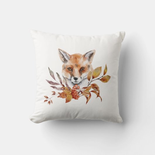 水彩秋紅葉レッドキツネ クッション (正面)