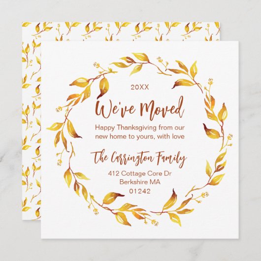 水彩秋紅葉引っ越しました。 シーズンカード (正面/裏面)