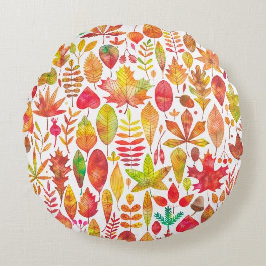 水彩秋紅葉継ぎ目 ラウンドクッション (正面)