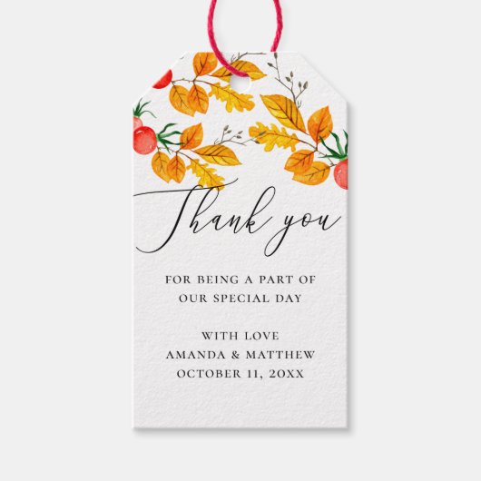 水彩秋結婚の木感謝してい葉のあなた ギフトタグ (正面)