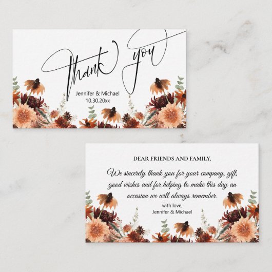 水彩秋結婚花の感謝していあなた ノートカード (正面/裏面)