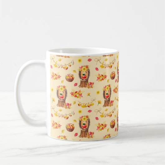 水彩秋継ぎ目無し紋様かわいい水筒 コーヒーマグカップ (左)