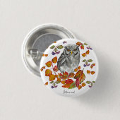 水彩秋美しいフクロウと葉コースター 缶バッジ (正面&裏面)