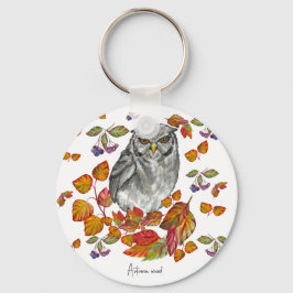 水彩秋美しいフクロウと葉コースターb キーホルダー