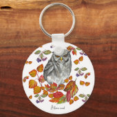水彩秋美しいフクロウと葉コースターb キーホルダー (正面)
