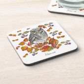 水彩秋美しいフクロウ葉と コースター (左側)