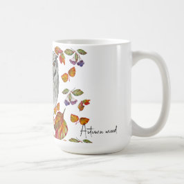 水彩秋美しいフクロウ葉と コーヒーマグカップ