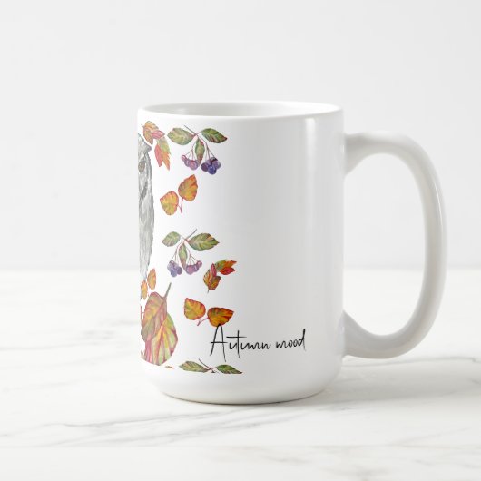 水彩秋美しいフクロウ葉と コーヒーマグカップ (右)