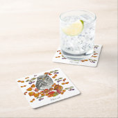 水彩秋美しいフクロウ葉と スクエアペーパーコースター (インサイチュ)