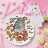 水彩秋美しいフクロウ葉と ペーパープレート (パーティー)