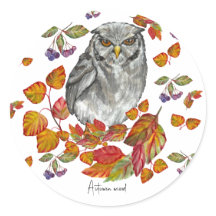 水彩秋美しいフクロウ葉と