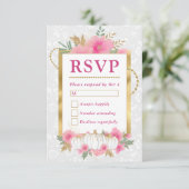 水彩秋色ピンク＆ゴールドの花のカボチャの結婚式の返信カード 出欠カード (スタンド正面)