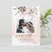 水彩秋色枯葉 ブッシュピンク ダスティーローズ 招待状 (スタンド正面)