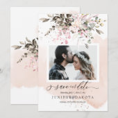 水彩秋色枯葉 ブッシュピンク ダスティーローズ 招待状 (正面/裏面)