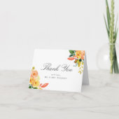 水彩秋色桃の花のウェディングサンクスカード サンキューカード (正面)