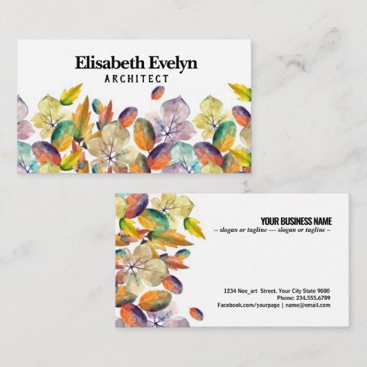 水彩秋色背景(葉付) 名刺 (正面/裏面)