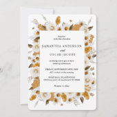 水彩秋色黄色＆白色花卉边框 招待状 (正面)