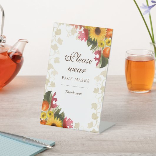 水彩秋花お願い衣服顔マスク 台座サイン (インサイチュ)