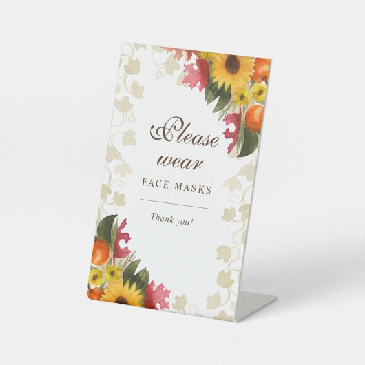 水彩秋花お願い衣服顔マスク 台座サイン (正面)