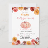 水彩秋花かぼちゃ1歳誕生日 招待状 (正面)