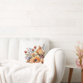 水彩秋花ホワイト – 装飾用クッション クッション