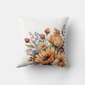 水彩秋花ホワイト – 装飾用クッション クッション (裏面)