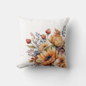 水彩秋花ホワイト – 装飾用クッション クッション (正面)