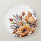 水彩秋花ホワイト – 装飾用クッション ラウンドクッション (裏面)