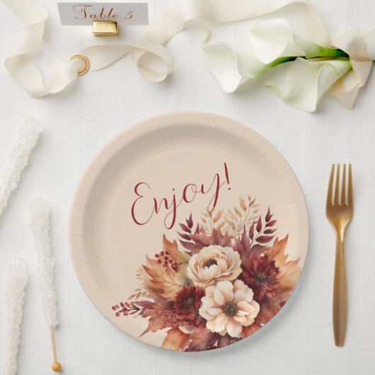 水彩秋花楽しむ- ペーパープレート (ウェディング)