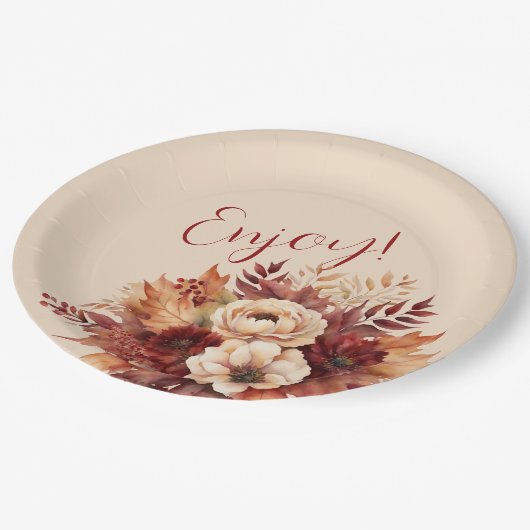 水彩秋花楽しむ- ペーパープレート (アングル)