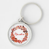 水彩秋花模様名前をカスタムする キーホルダー (正面)