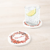 水彩秋花模様名前をカスタムする コースター (側面)
