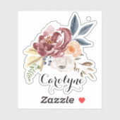 水彩秋花模様名前をカスタムする シール (シート)