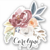 水彩秋花模様名前をカスタムする シール (正面)