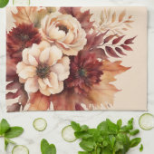 水彩秋花 – クリームと赤 –  キッチンタオル (折り畳み)