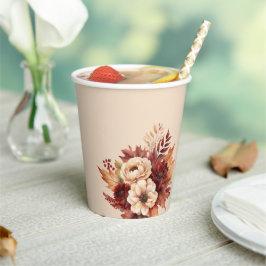 水彩秋花 – クリームと赤 – 紙コップ