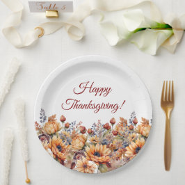 水彩秋花 – ペーパープレート