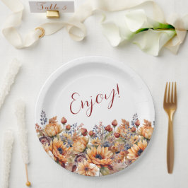 水彩秋花 – ペーパープレート