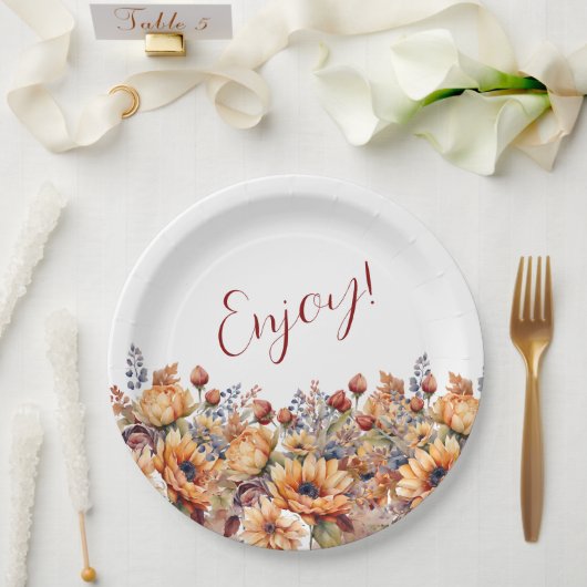水彩秋花 –  ペーパープレート (ウェディング)