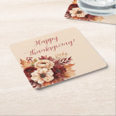 水彩秋花 – 感謝祭 –  スクエアペーパーコースター (アングル)