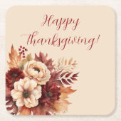 水彩秋花 – 感謝祭 –  スクエアペーパーコースター (正面)
