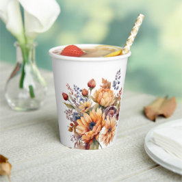 水彩秋花 – 紙コップ
