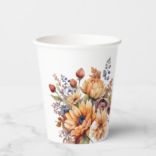 水彩秋花 –  紙コップ (正面)