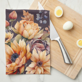 水彩秋花 – 紫 – キッチンタオル