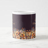 水彩秋花 – 紫 ジャンボコーヒーマグカップ (正面)