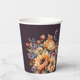水彩秋花 – 紫 紙コップ